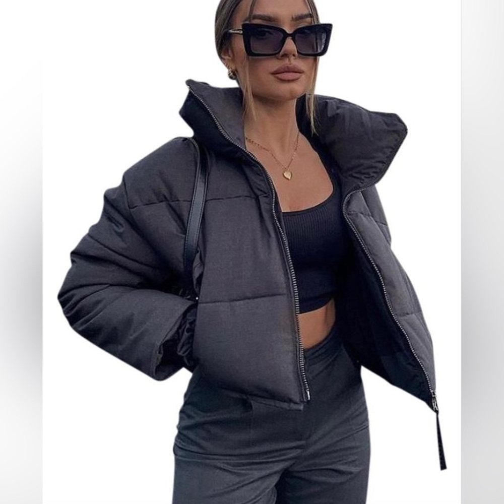 Zara Anthracite Gray Contrasting Puffer Jacket